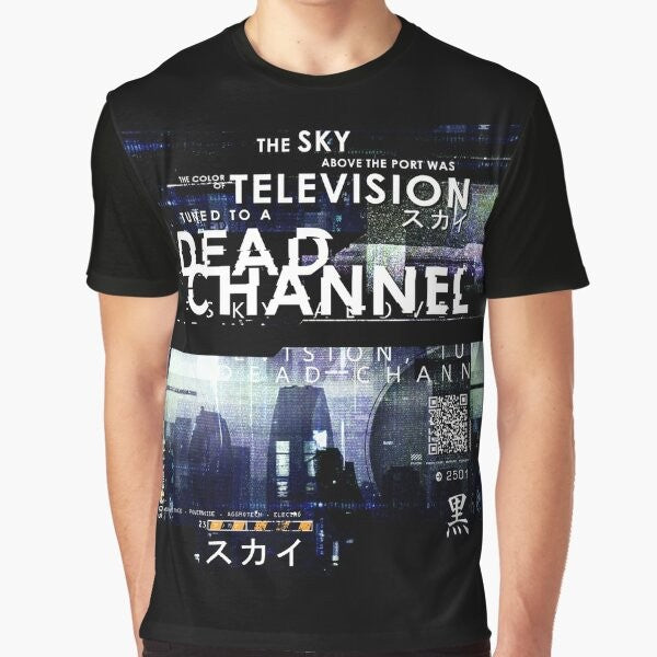 Cyberpunk graphic t-shirt with science fiction and tech design