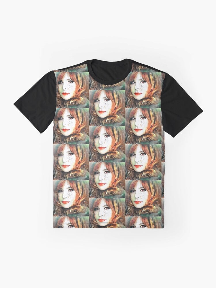 Mylene Farmer graphic t-shirt featuring digital art design - Flat lay