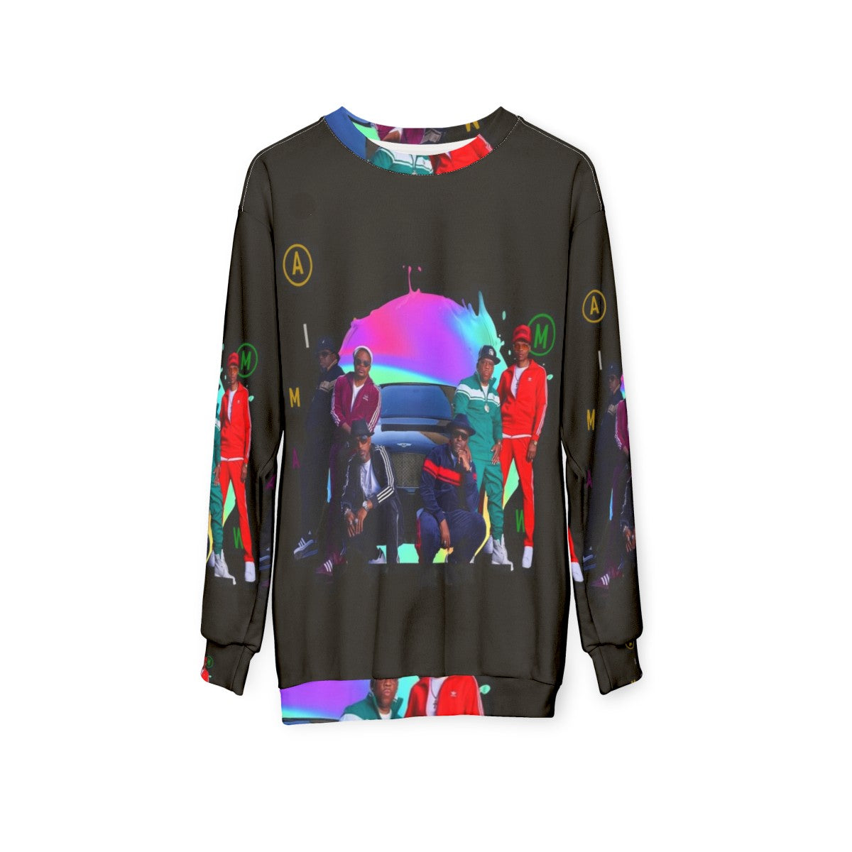 New Edition Retro Sweatshirt featuring 80s fashion and Bell Biv Devoe inspired design - hanging