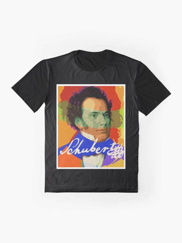 Schubert graphic t-shirt featuring a stylized design for classical music enthusiasts - Flat lay