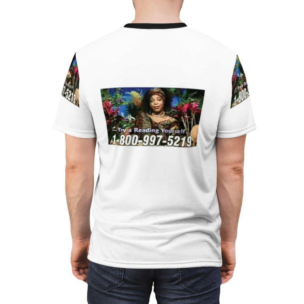 Retro-style t-shirt featuring Miss Cleo, the iconic psychic TV personality from the 80s and 90s. - men back