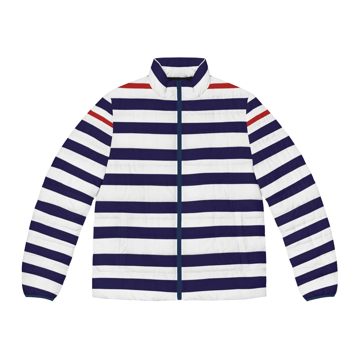 Minimalist Nautical III Blue and White Striped Puffer Jacket