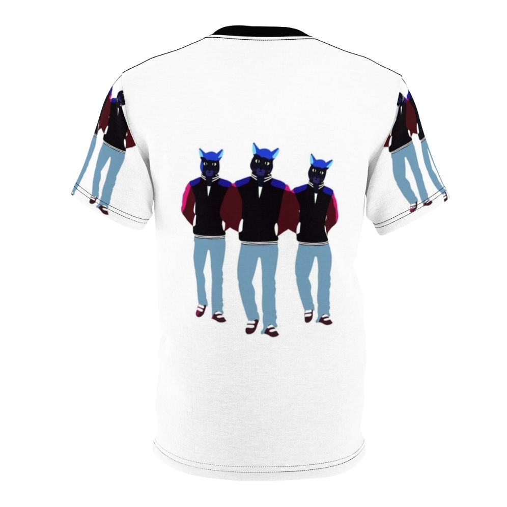 T-shirt featuring an animated humanoid cat inspired by the music video for Caravan Palace's song "Lone Digger" - Back