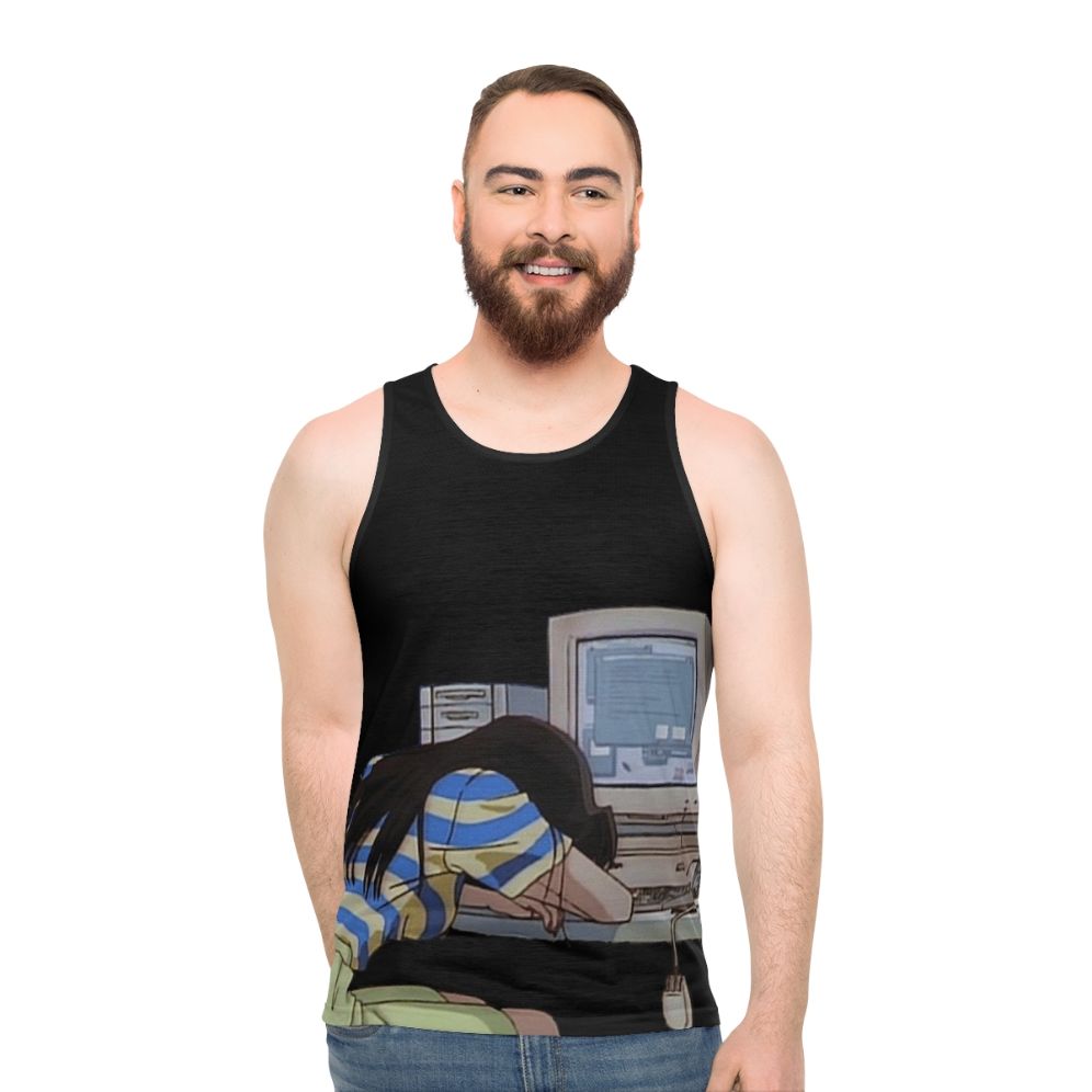 Waiting Unisex Tank Top with Vaporwave and Anime-inspired Design - men