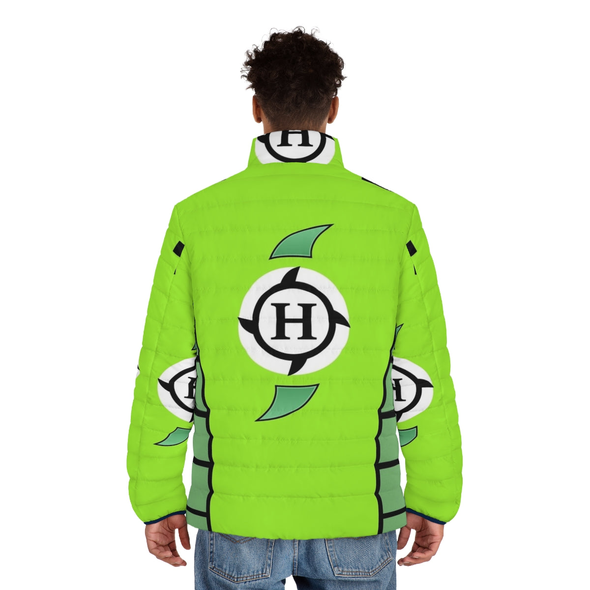 Hurricane Helms Puffer Jacket with wrestling superhero design - men back