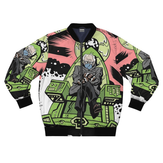 Cosmic bomber jacket with Bernie Sanders and comics-inspired design