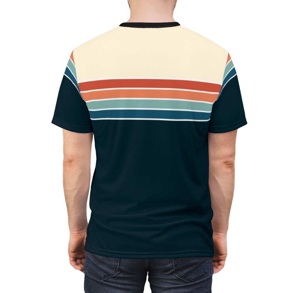 Vintage-inspired 70s-style t-shirt with abstract striped pattern - men back