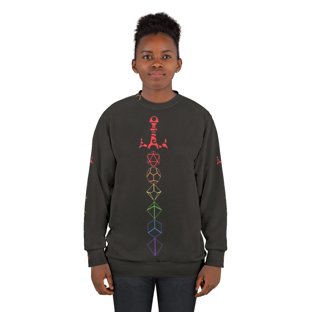 Rainbow dice sword tabletop RPG gaming sweatshirt - women