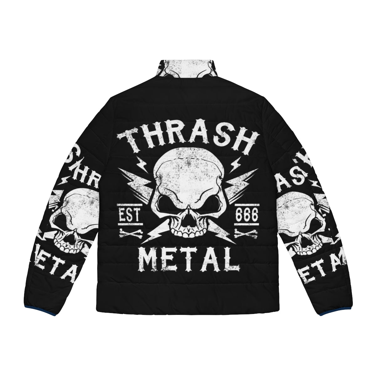 Thrash metal puffer jacket with satanic and death metal design for metal music enthusiasts - Back