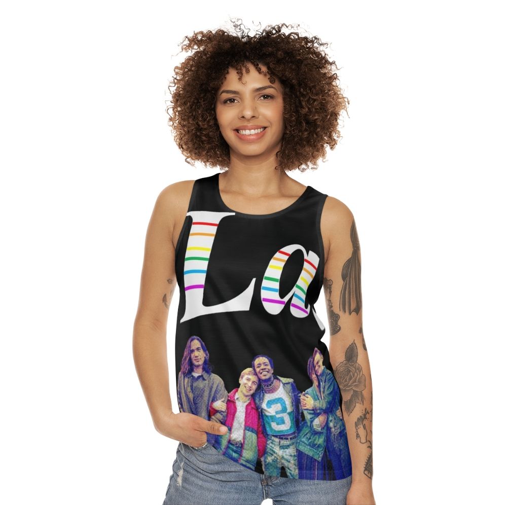 Colorful unisex tank top featuring "It's a Sin" design - women