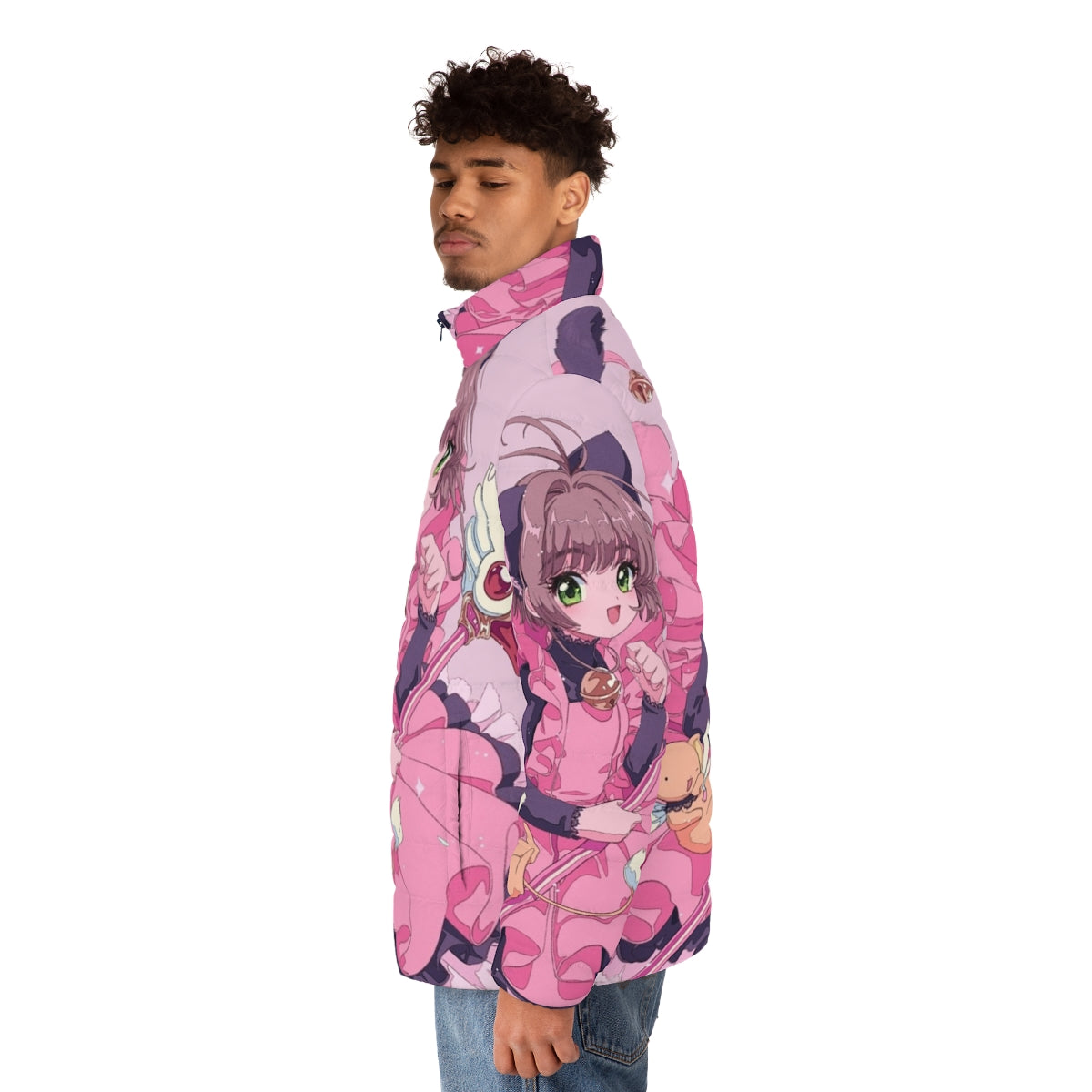 Cardcaptor Sakura Kawaii Cat Puffer Jacket with Anime-Inspired Design - men side left