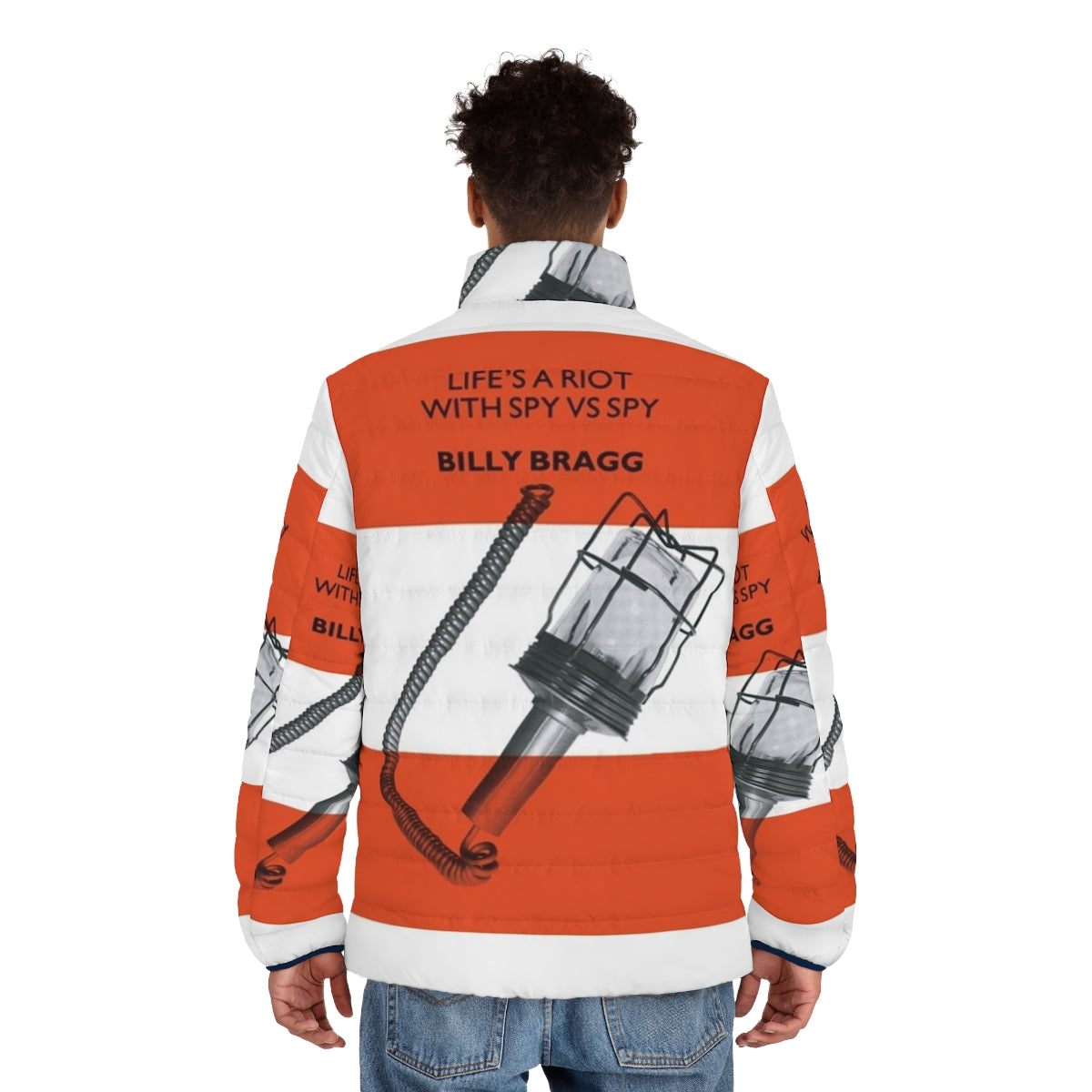 "Just Because You're Better Than Me" puffer jacket, featuring a music-inspired design for a trendy, urban look. - men back