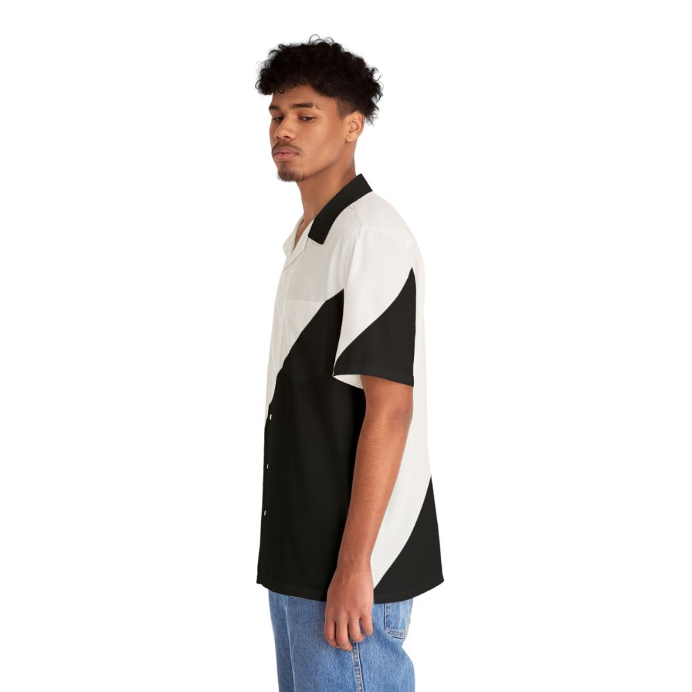 Diagonal half white and black abstract geometric Hawaiian shirt - People Left