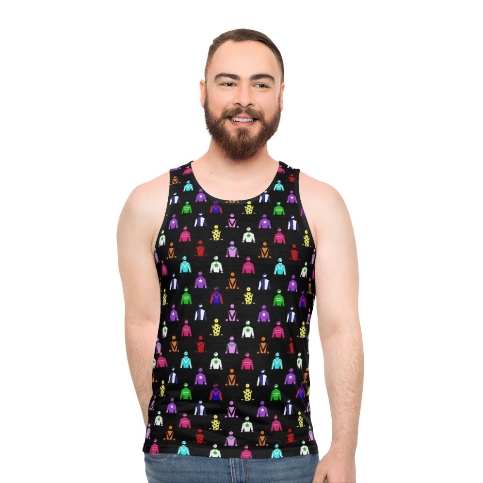 Jockey silks unisex tank top with colorful racing pattern - men