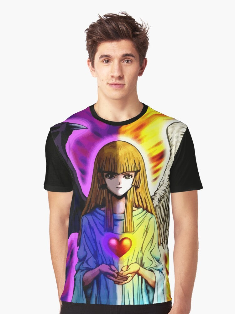 Yu-Gi-Oh! inspired 'Change of Heart' graphic t-shirt featuring blue eyes white dragon and other iconic characters and symbols. - Men