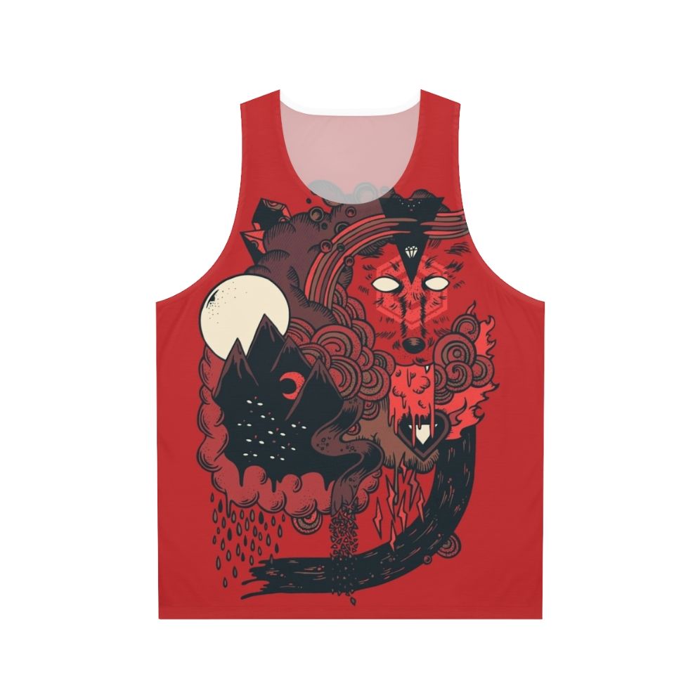 Unisex tank top with a fierce wolf leader design