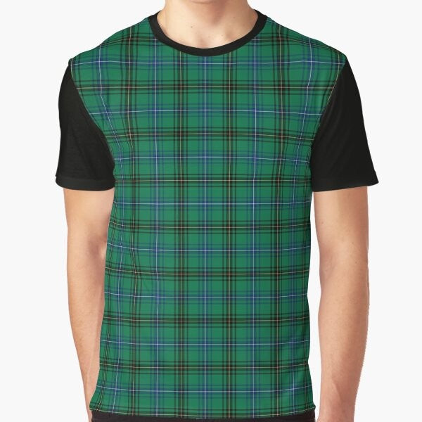 Vibrant Clan Henderson tartan graphic t-shirt with traditional Scottish plaid pattern