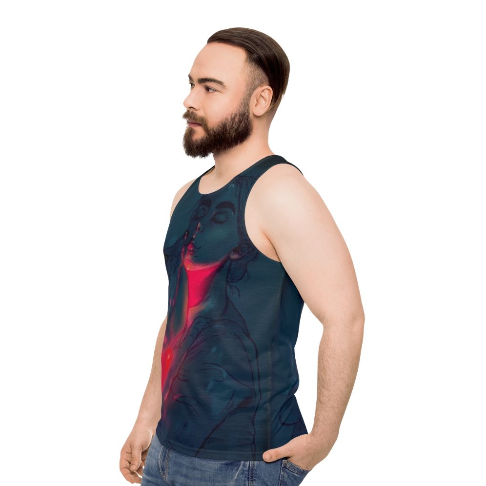 Glow in the dark unisex tank top with artistic design - men side