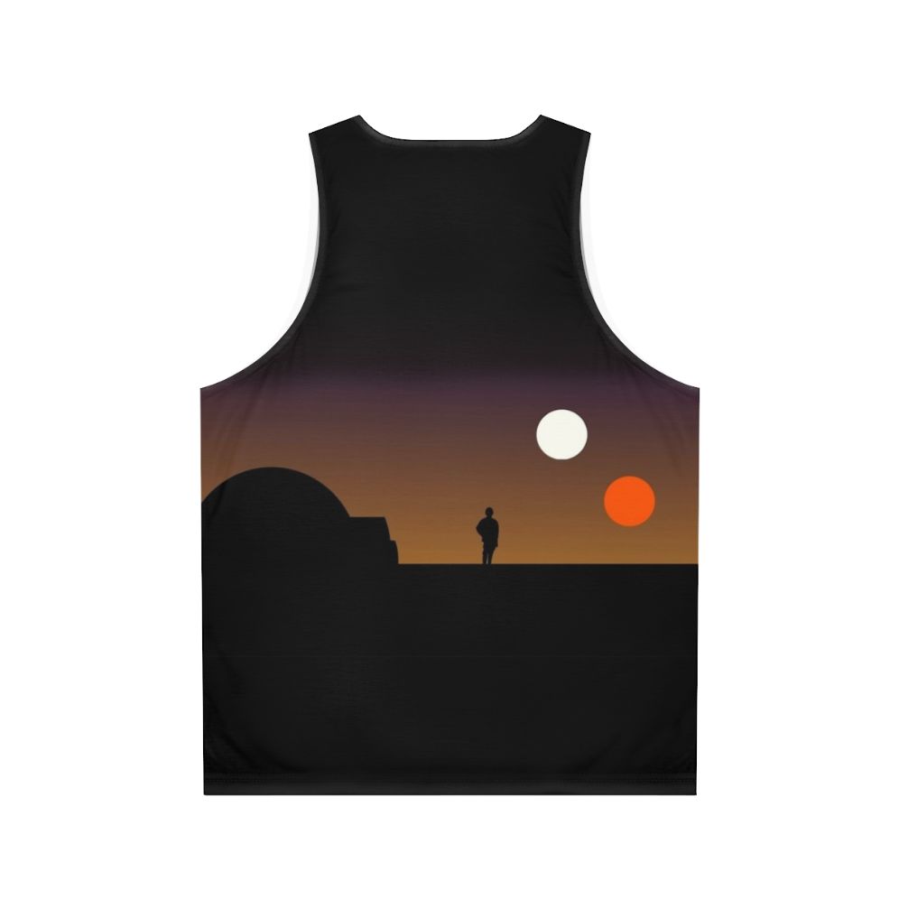 Galaxy-inspired unisex tank top with a sunset graphic design - Back