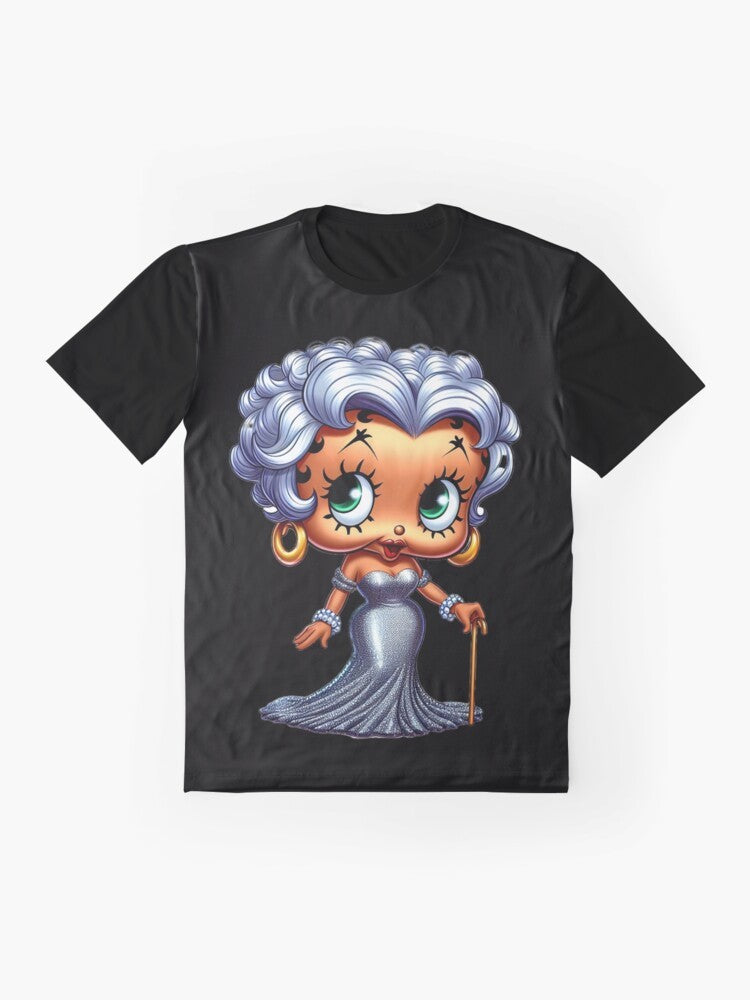 Vintage Betty Boop graphic t-shirt featuring an older, regal-looking Betty Boop with a cane - Flat lay