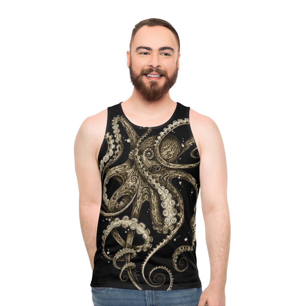 Octopus Sepia Psychedelic Unisex Tank Top - men