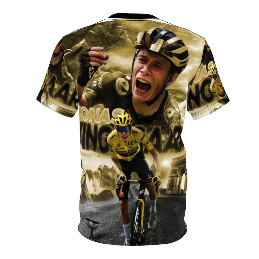 A high-quality t-shirt featuring a cycling design inspired by Jonas Vingegaard's 2022 Tour de France victory - Back