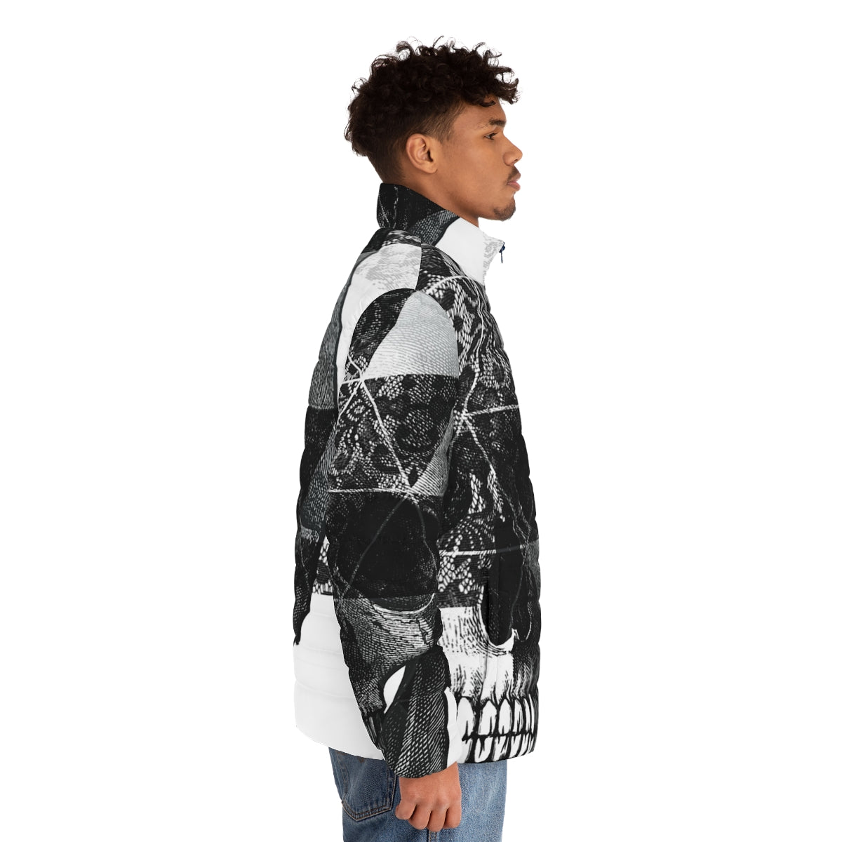 Dias De Los Geomuertos Puffer Jacket with geometric skull and triangle pattern - men side right