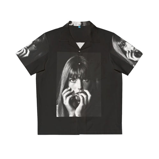 Vintage Hawaiian shirt with classic black and white portrait print inspired by iconic 60s/70s French music duo Serge Gainsbourg and Jane Birkin