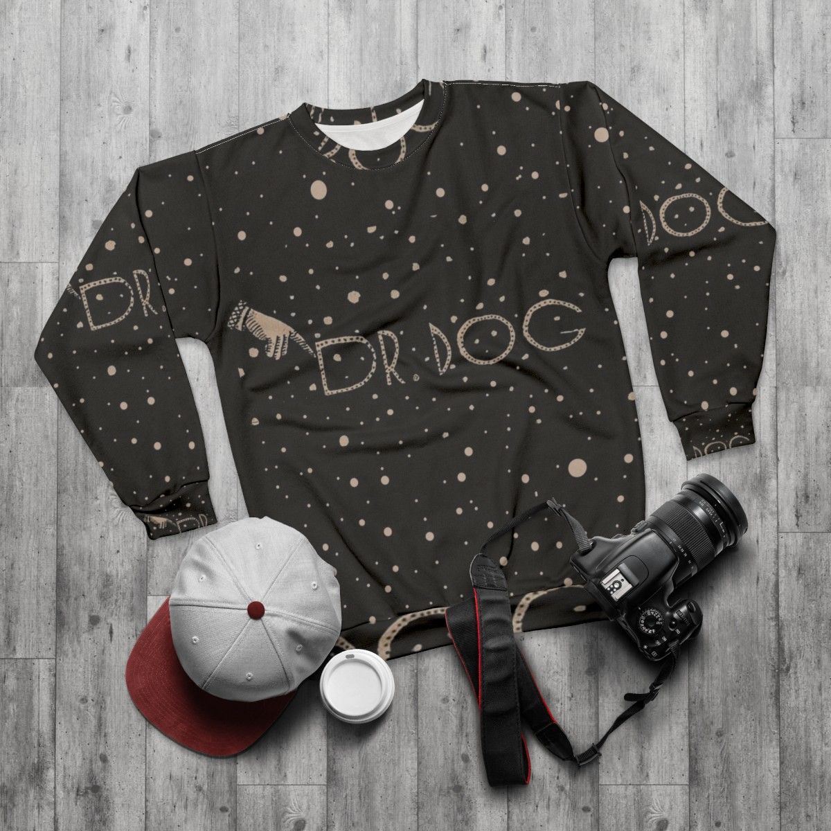 Dr. Dog Toothbrush Sweatshirt with Galaxy Print and Dental Logo - flat lay