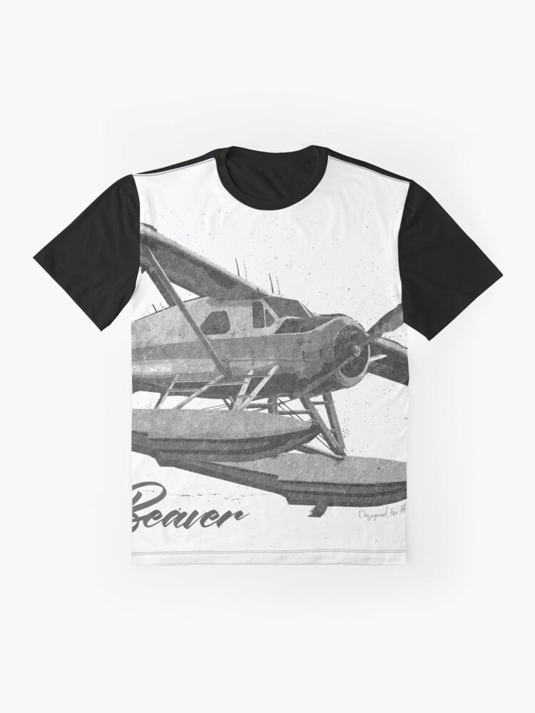 Dehavilland DHC-2 Beaver floatplane sketch graphic on a t-shirt - Flat lay