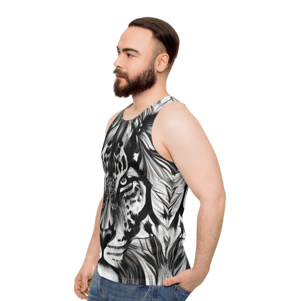 Colorful lion portrait graphic on unisex tank top - men side