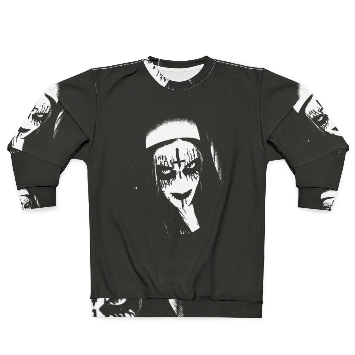 Satanic Sweatshirt with Corpse Paint and Nun Design