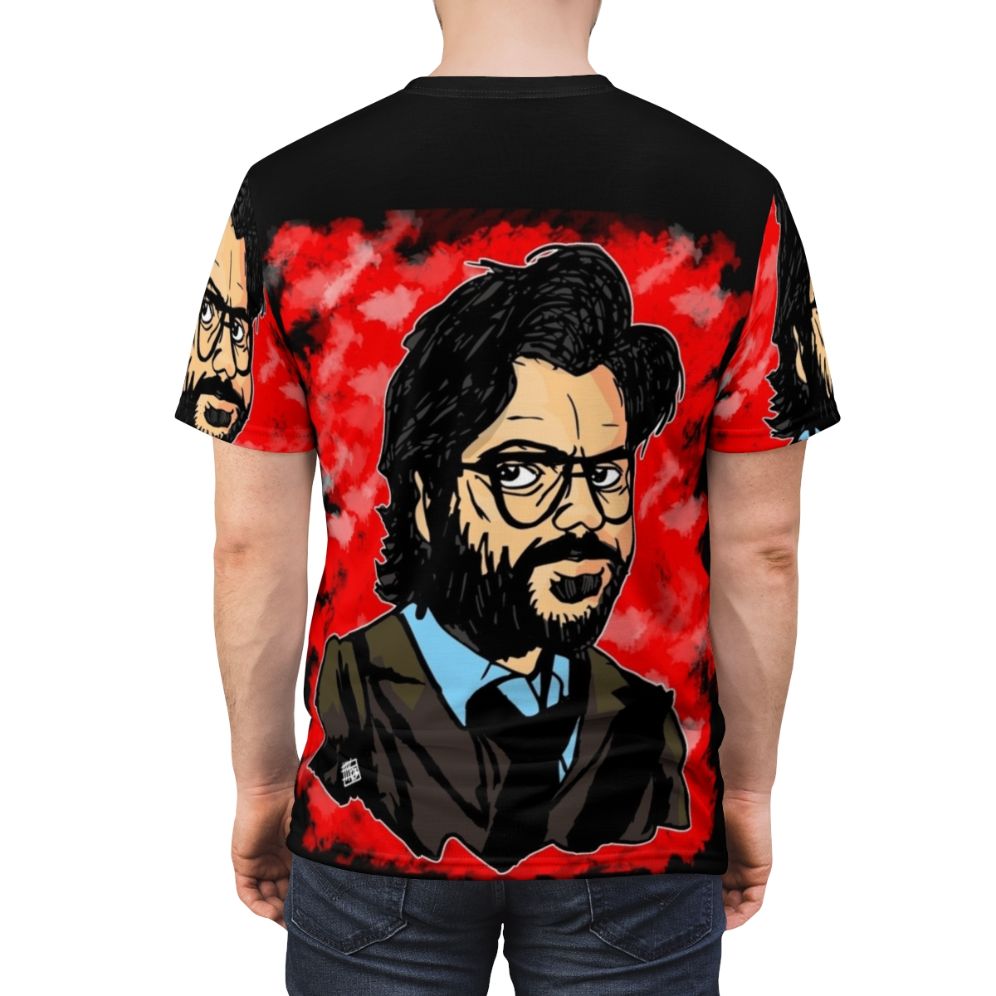 Custom AOP t-shirt featuring the Professor from the Netflix series Money Heist - men back