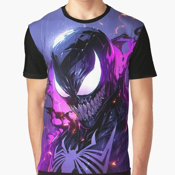 Marvel Symbiote Graphic T-Shirt featuring characters from the Venom and Spiderman comics