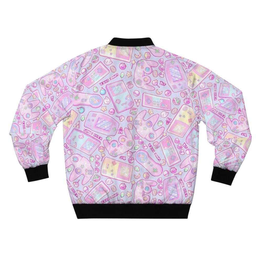 Pastel-colored bomber jacket with Nintendo, Zelda, Kirby, and Super Mario graphics and patterns - Back