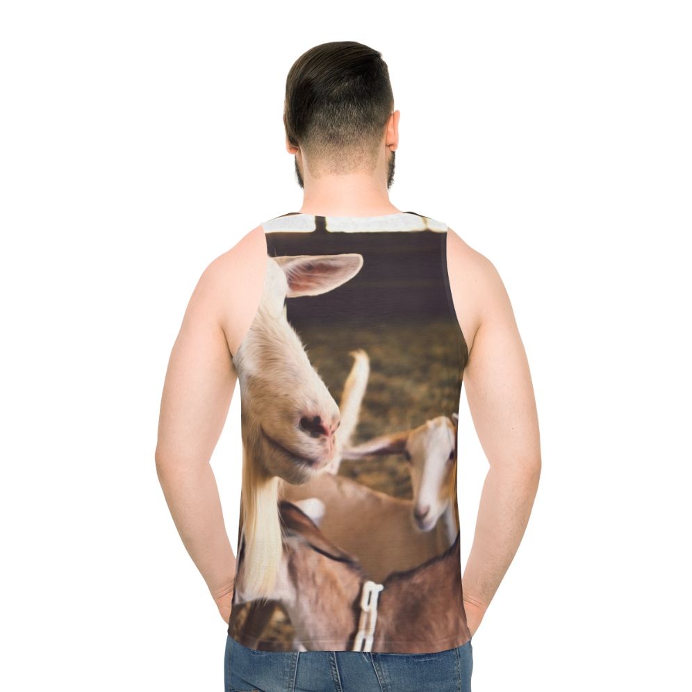 Unisex tank top with goats and sheep farm animals - men back