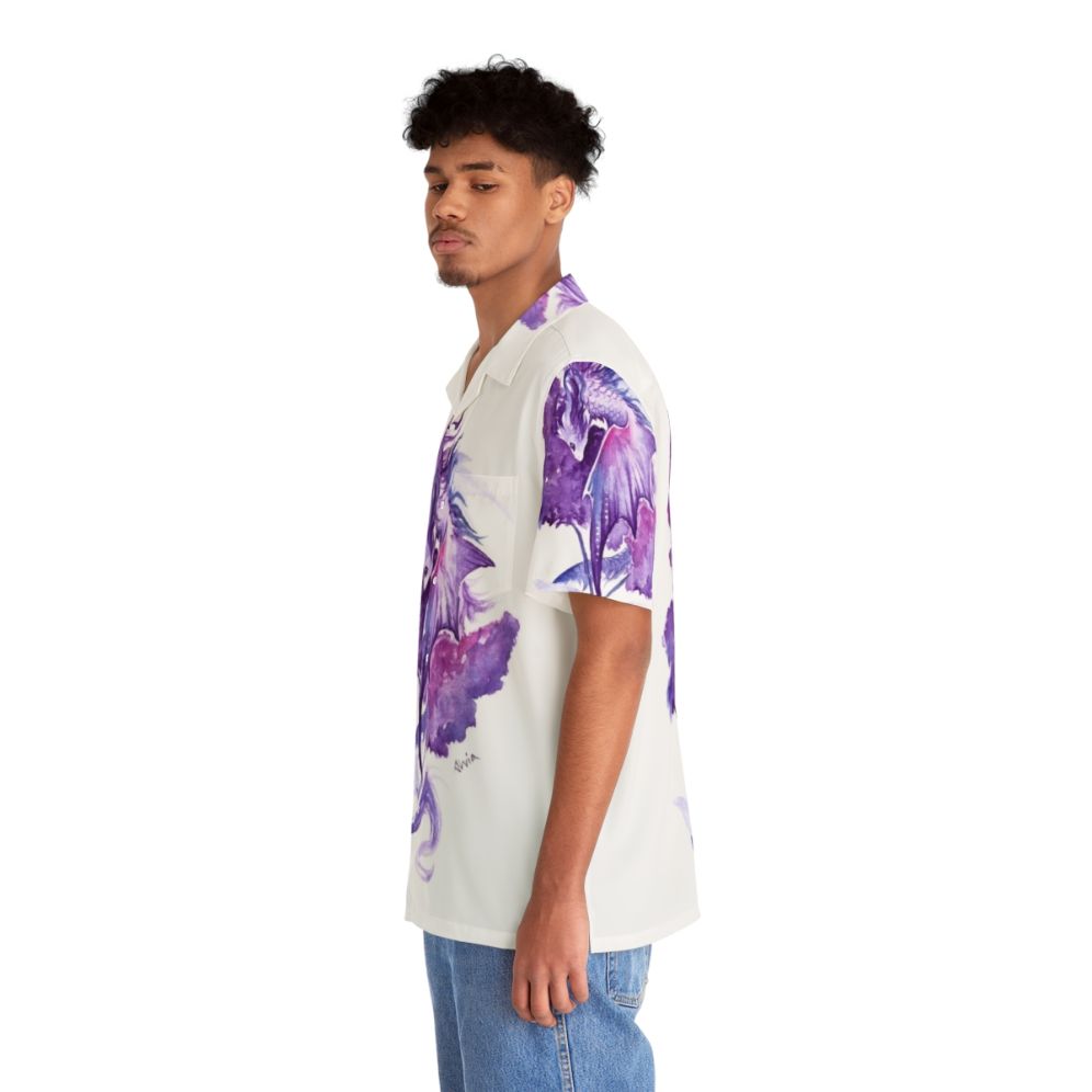 Lilac dragon fantasy Hawaiian shirt with floral print - People Left