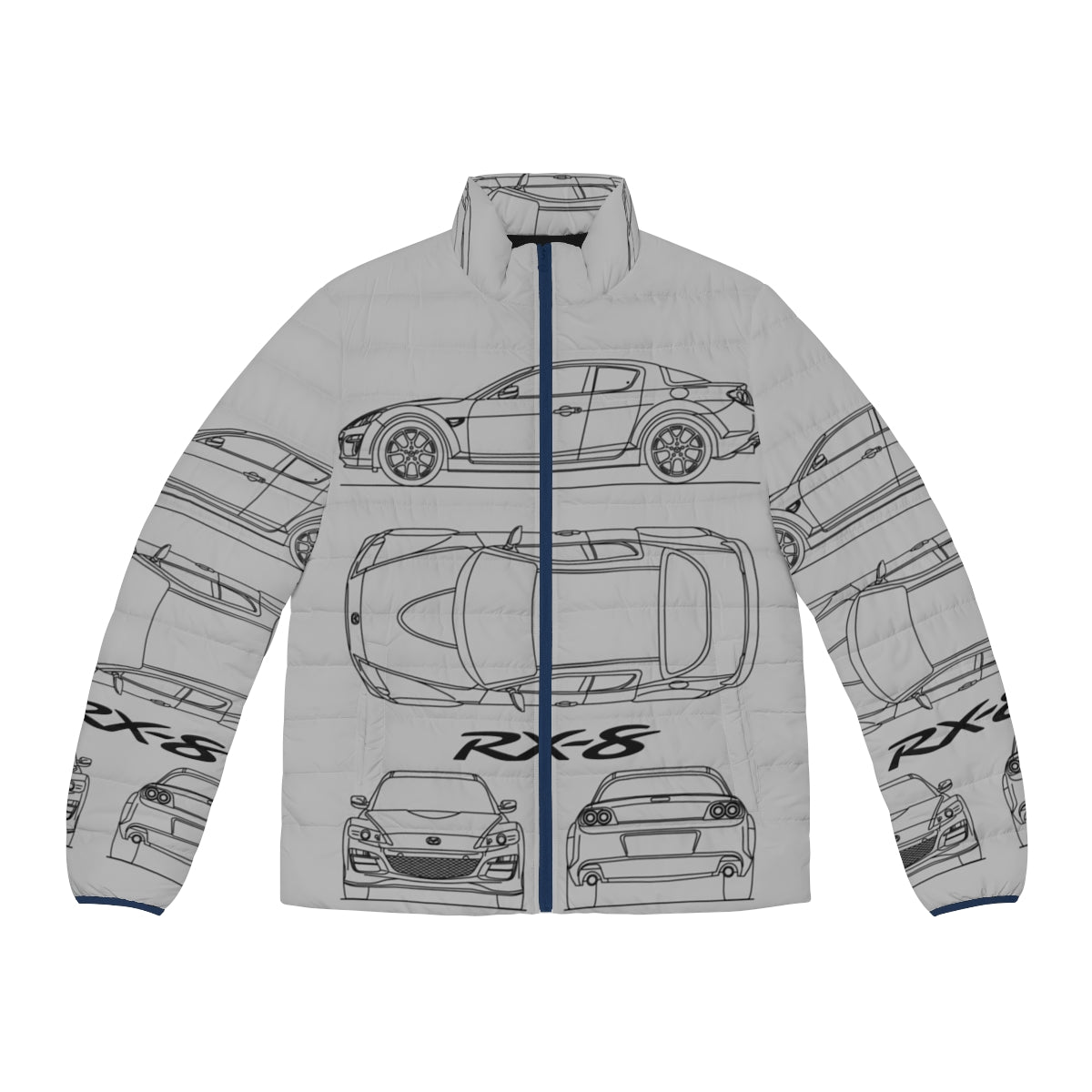 Mazda RX8 blueprint-inspired black puffer jacket