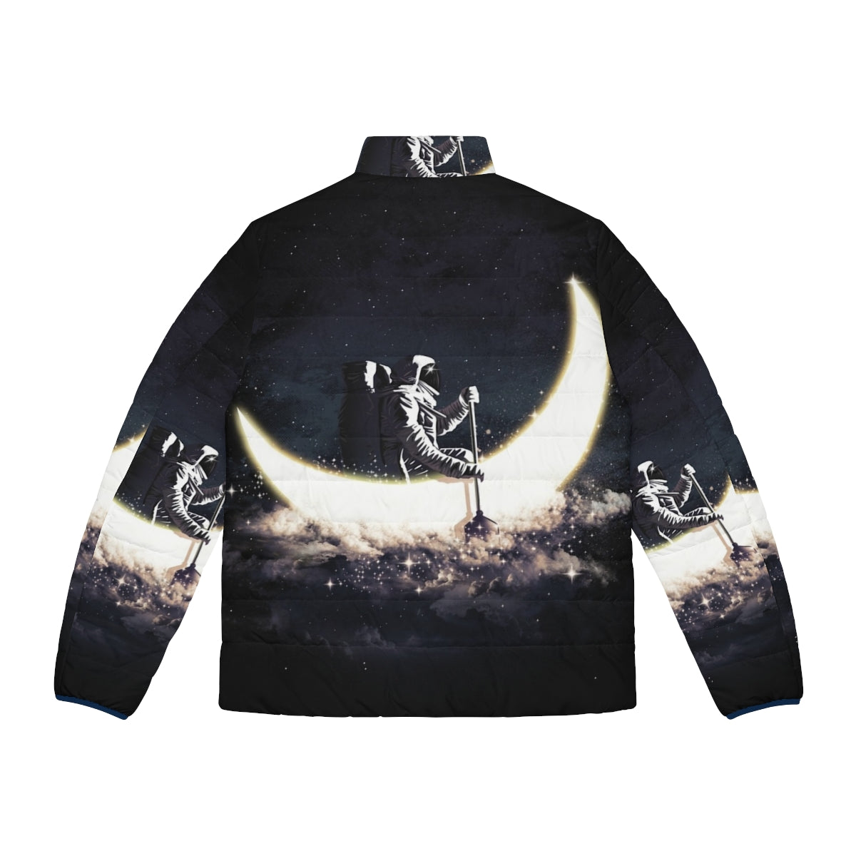 Stylish puffer jacket with a moon sailing and space-themed design - Back