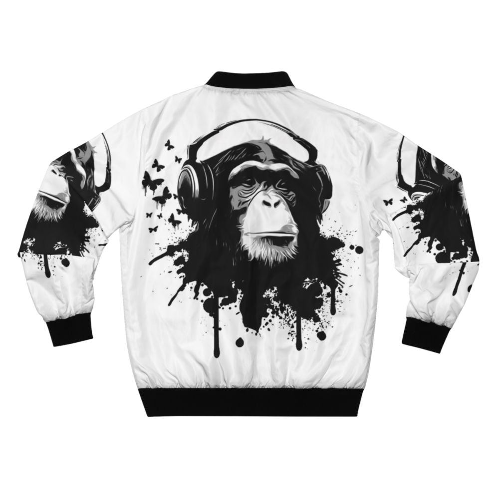 Monkey pattern bomber jacket with splash design and music-inspired elements - Back