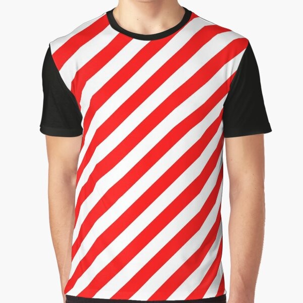 Striped graphic t-shirt with red and white diagonal stripes