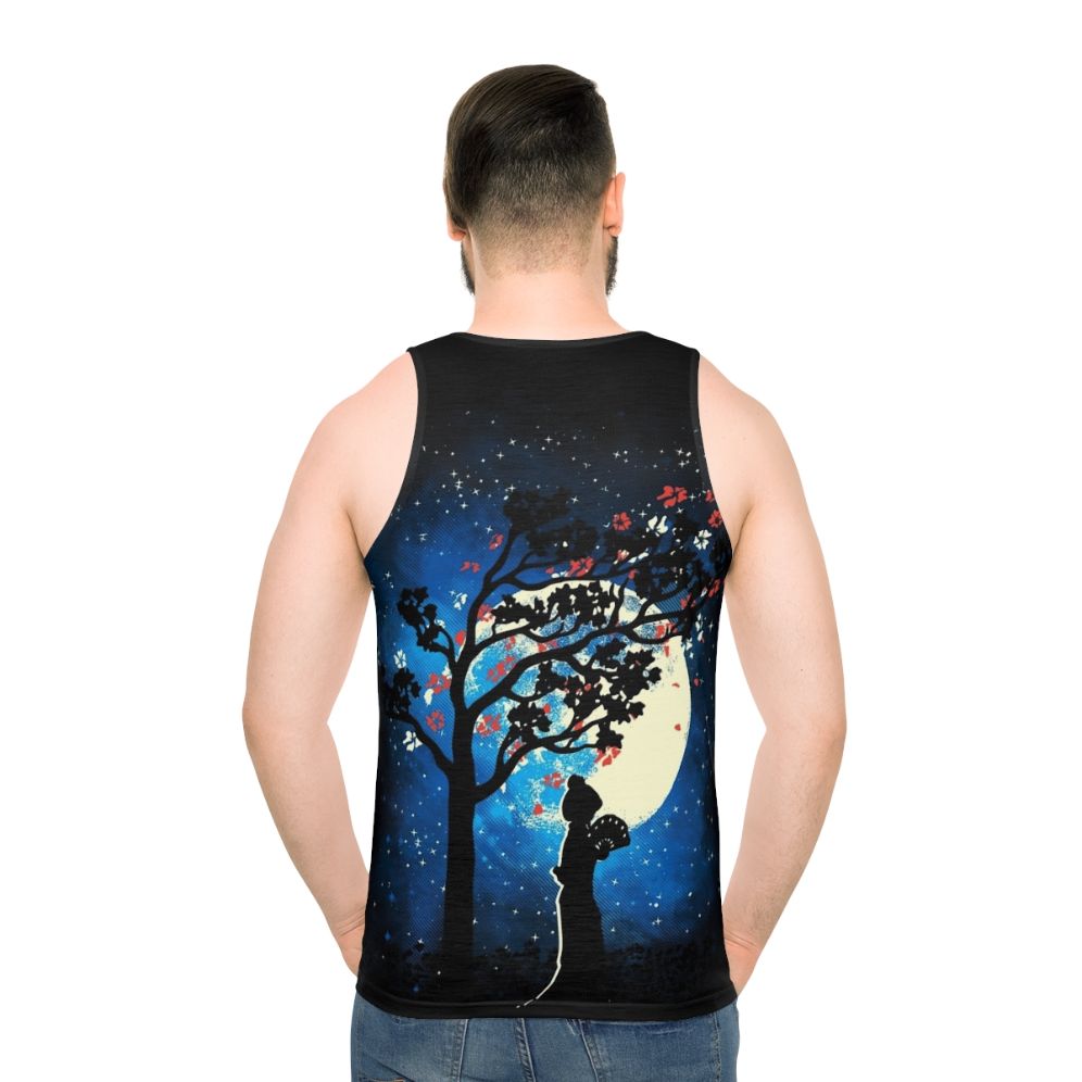 Tranquility unisex tank top with cherry blossom design - men back