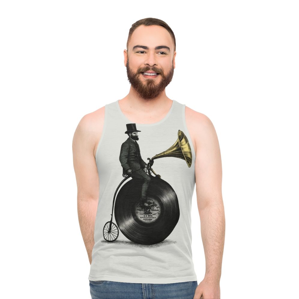 Vintage Music Man Unisex Tank Top with Retro Graphic Art Design - men