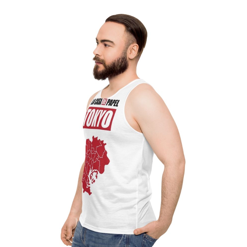 Money Heist Inspired Tokyo Paper House Design Unisex Tank Top - men side