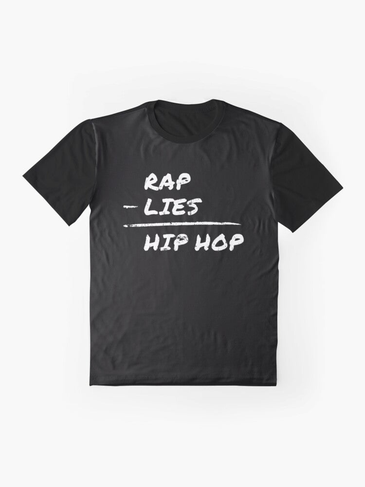 Graphic tee featuring hip hop and rap music culture with "realness" design - Flat lay