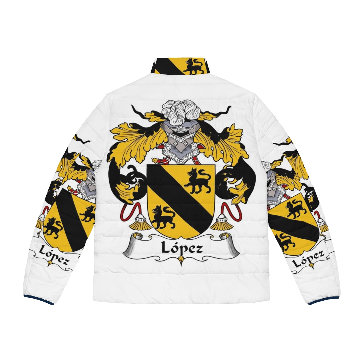 Lopez Coat of Arms Family Crest Puffer Jacket featuring a Spanish heritage design - Back