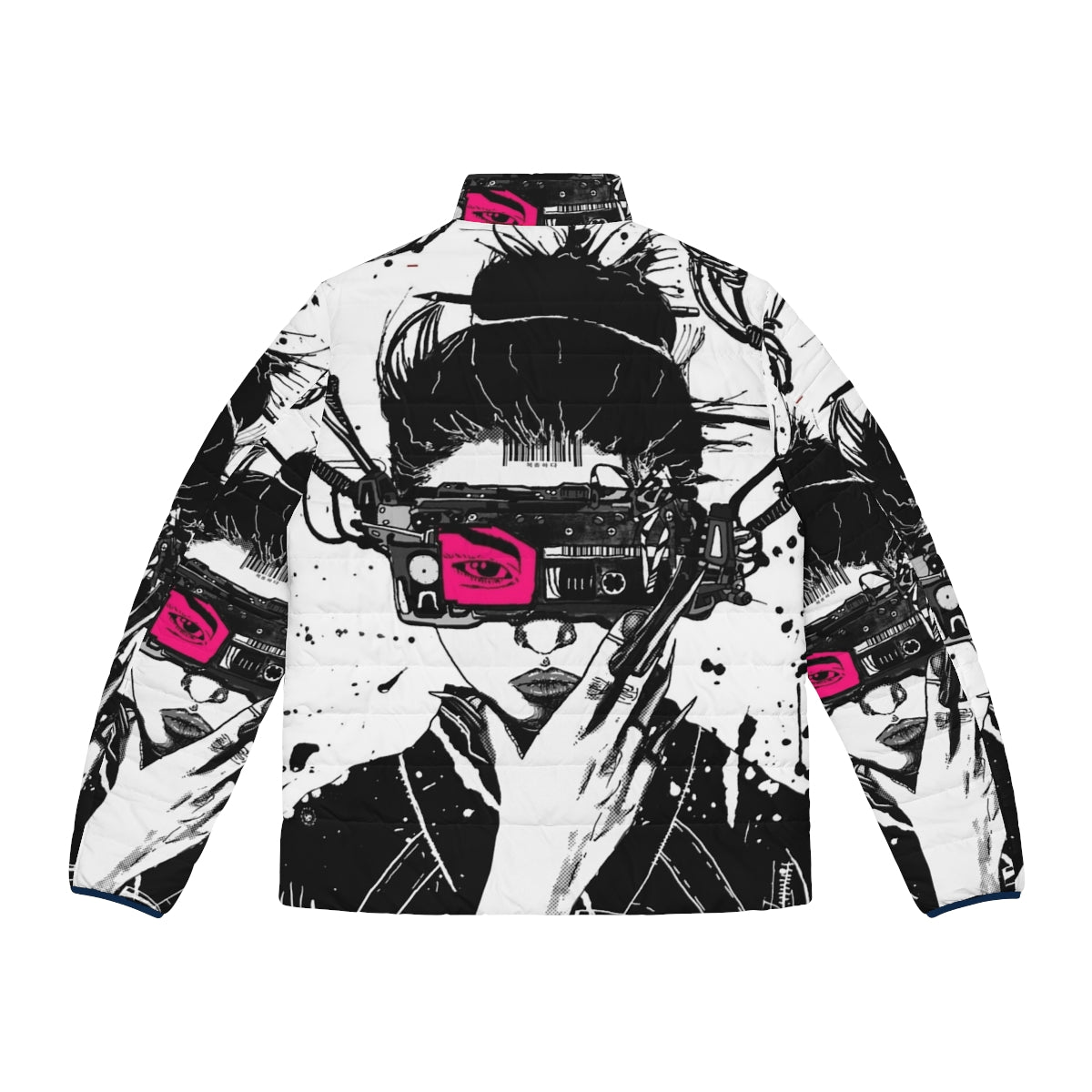 Cyberpunk vaporwave puffer jacket with futuristic urban style - Back