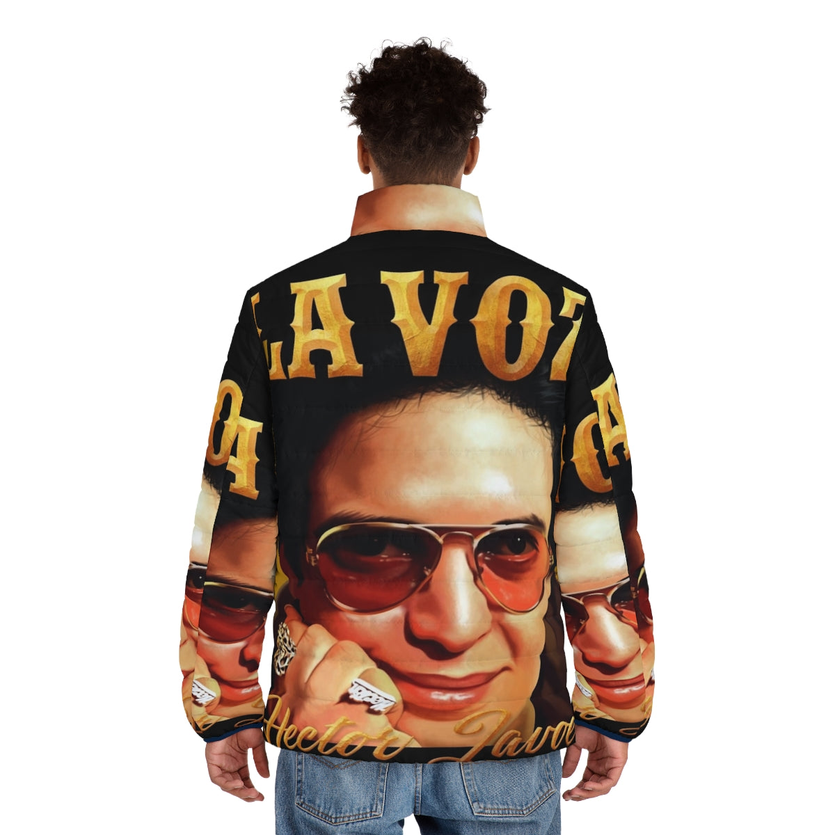 Hector Lavoe, the Puerto Rican singer known as "La Voz", wearing a puffer jacket - men back