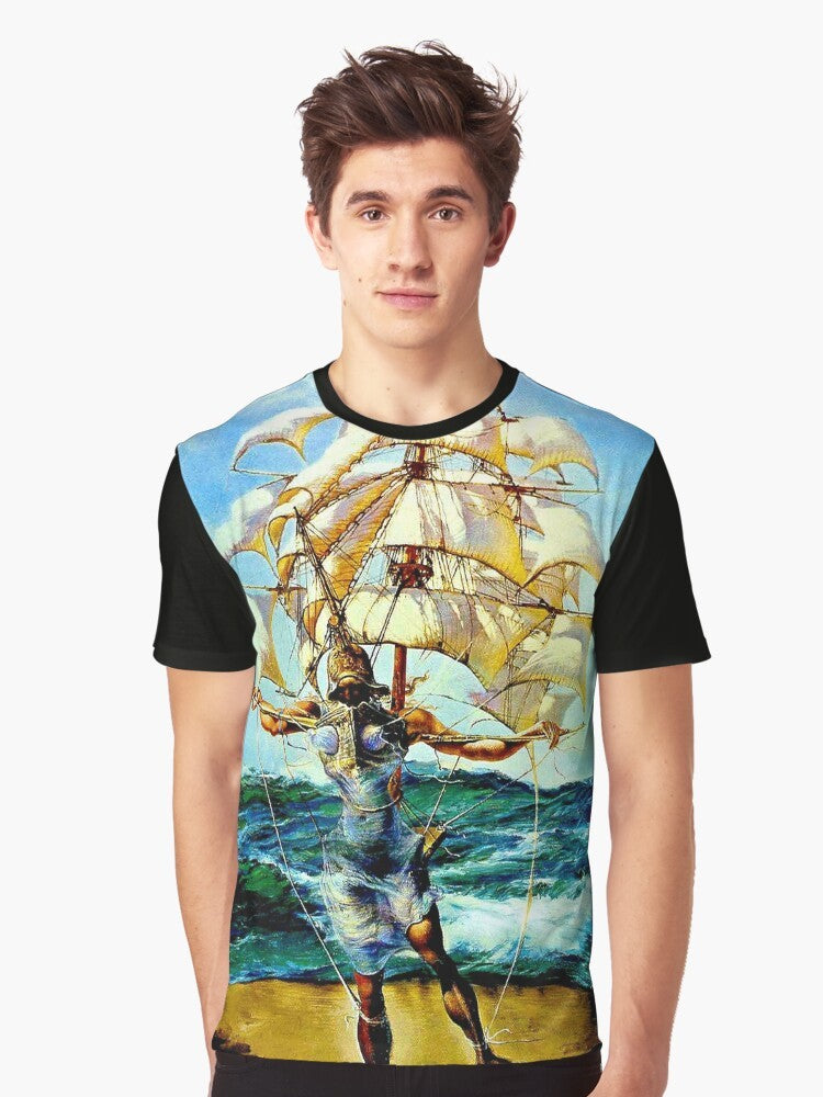 Vintage abstract fantasy painting print of "The Ship" on a graphic t-shirt - Men