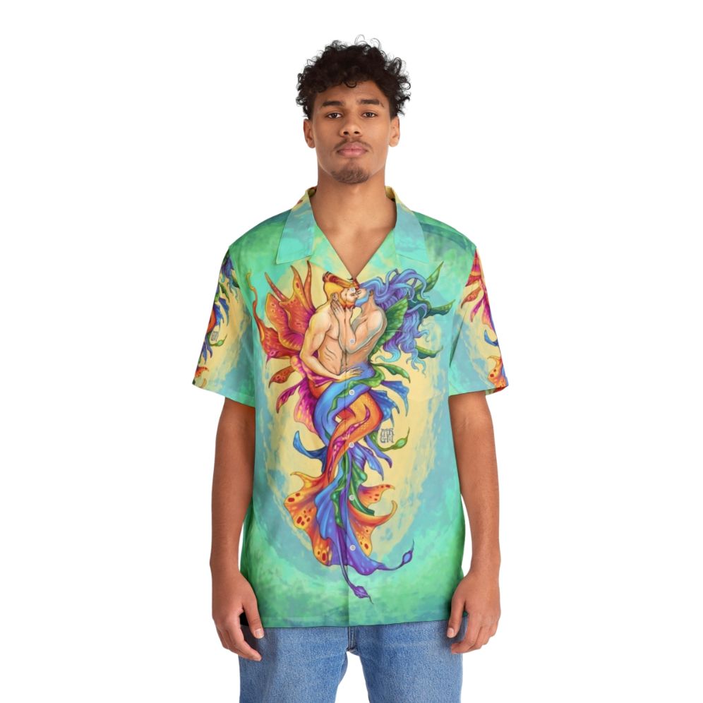 Underwater Kiss Hawaiian Shirt featuring a merman design - People Front